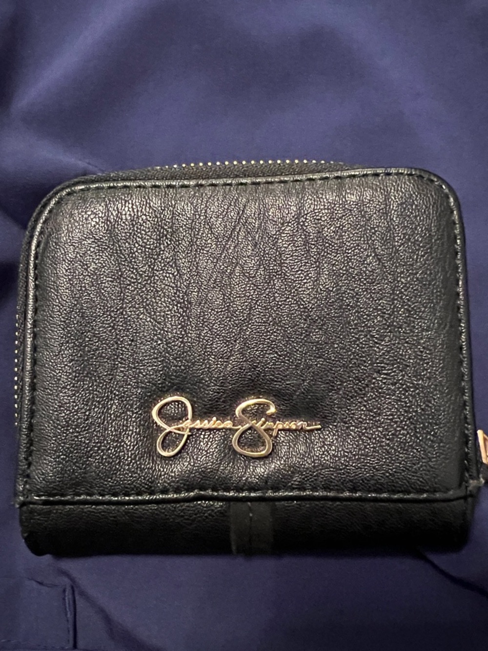 Jessica Simpson Black Zip-Around Wallet with Gold Signature